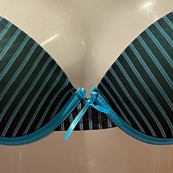 Lightly Padded, Bust Lifting, Turquoise & Black Striped Underwire Support Bra - Picture 3 of 4
